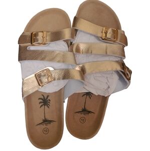 IC Lion Women's Open Toe Double Buckel Strap Slide Flat Cork Platform Sandles